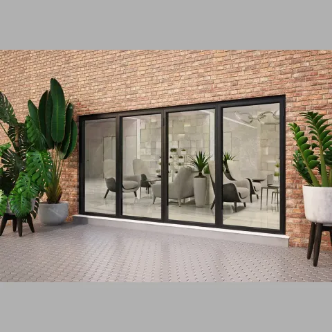 4200 x 2000 4 Panel Black On White Bifold Doors